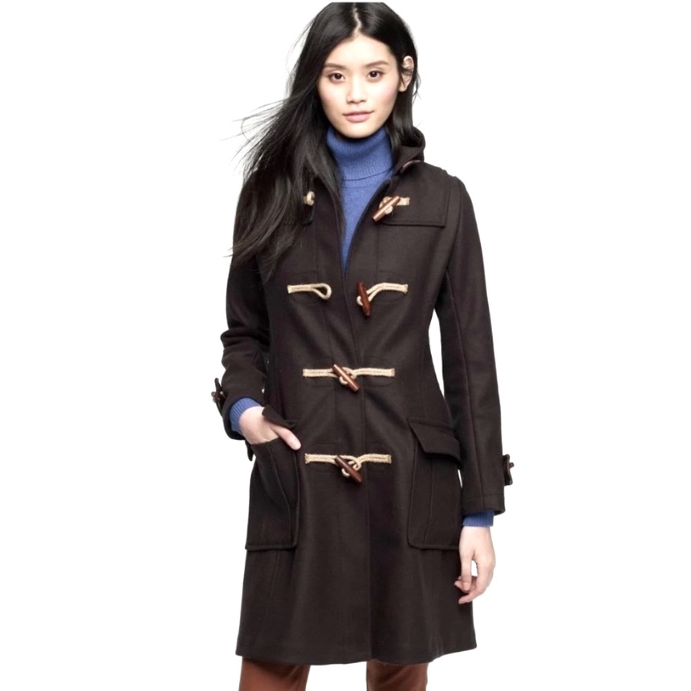 J. Crew Black Wool Silk Plaid Toggle Pea Coat Jacket - Picture 5 of 16